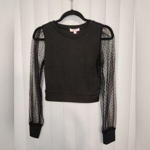 NWT Peach Puff black blouse with sheer polkadot long sleeves size M